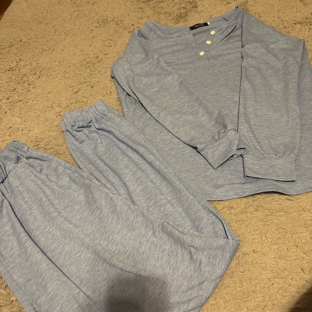 Light Blue Long Sleeve Pajama Set